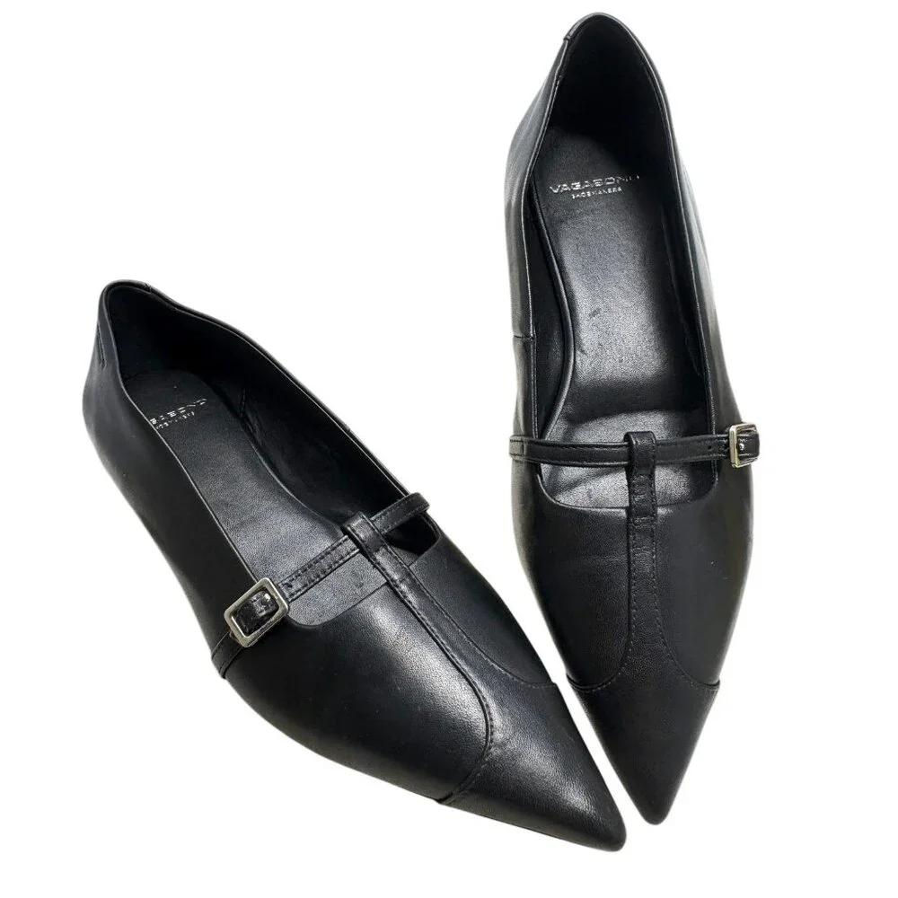 Vagabond Shoemakers Hermine Black Leather T-Strap‎ Pointed Flats